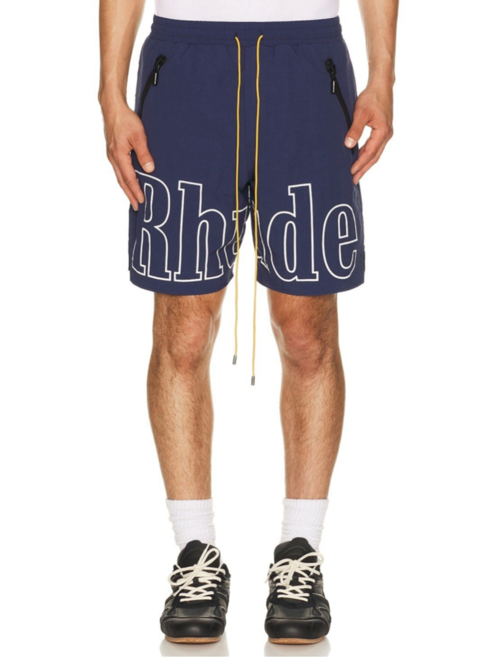 Rhude Navy Logo Drawstring Lined Shorts M